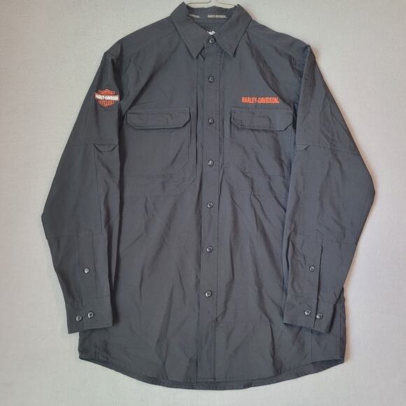 VTG Harley-Davidson Men’s Black Biker Shirt M Y2K Logo Vented Back Casual EUC - Picture 1 of 13